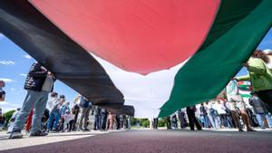 Una bandera de Palestina ennuna maniestación en Viena.