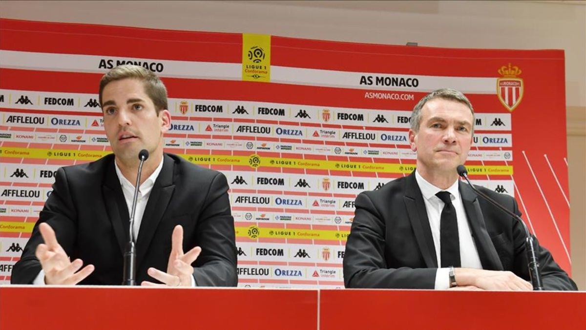 Robert Moreno, junto a Oleg Petrov el día de su presentación como entrenador del Mónaco