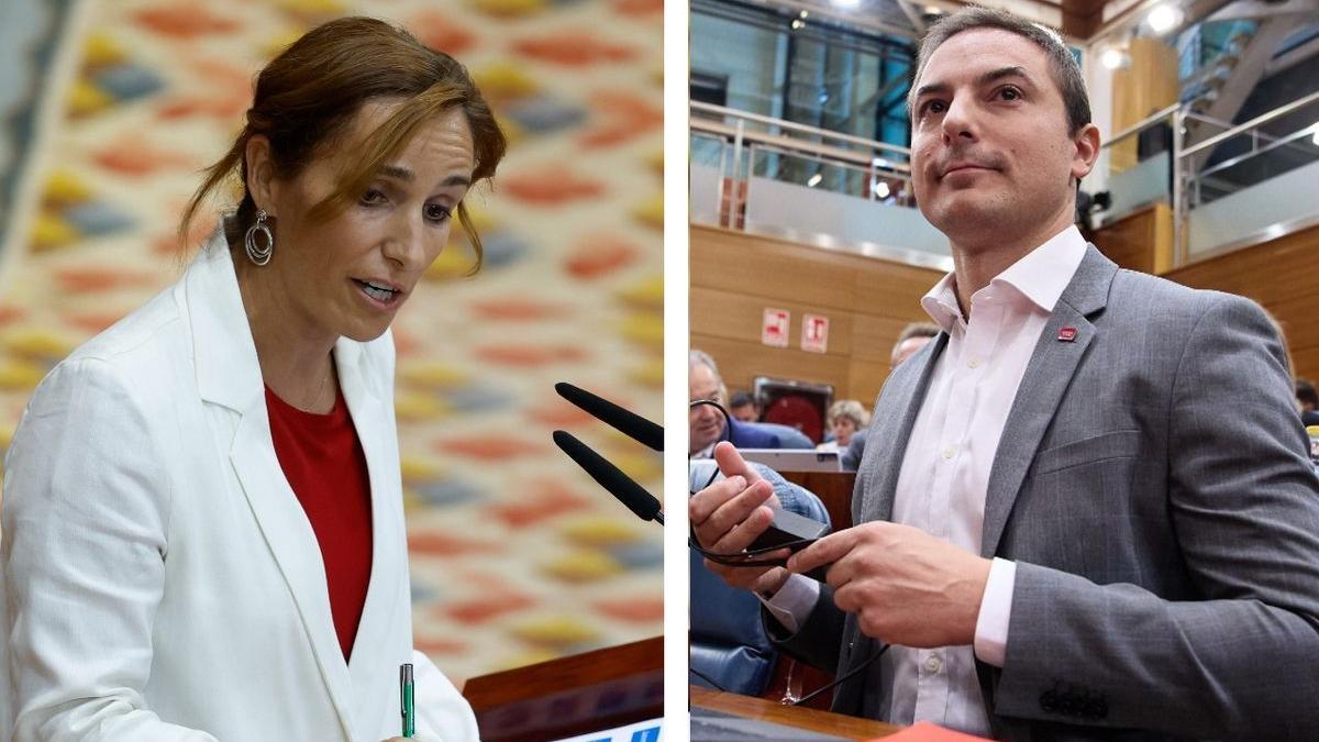 Mónica García, portavoz de Más Madrid, y Juan Lobato, del Partidos Socialista Madrileño, ayer durante el Debate del Estado de la Región.