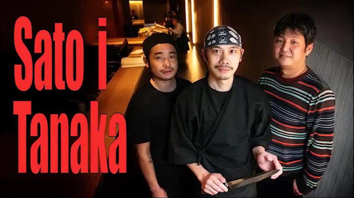 Aki Tanaka, Ryuta Sato y Kenji Ueno explican cómo preparar un ’gunkan’ de ’tartar’ de atún y un ’nigiri’ de salmonete.