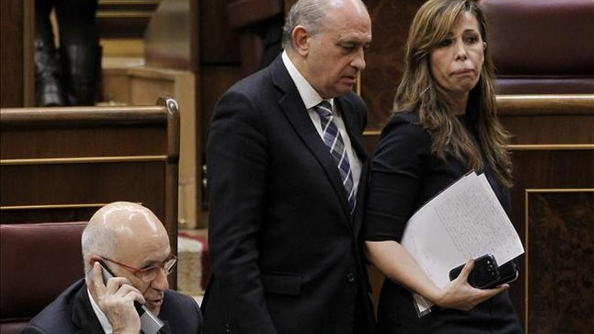 Duran Lleida, Alicia Sanchez Camacho y Jorge Fernandez Diaz durante un Pleno en el Congreso de los Diputados. MADRID / JOSE LUIS ROCA