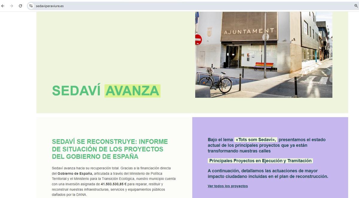 Captura de pantalla de la web de la reconstrucción de Sedaví.