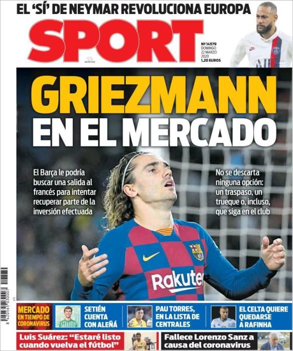 Portada SPORT domingo 22 marzo 2020