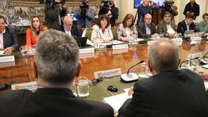 La ’consellera’ Teresa Jordà en la mesa de la sequía que se ha reunido hoy en Madrid. 
