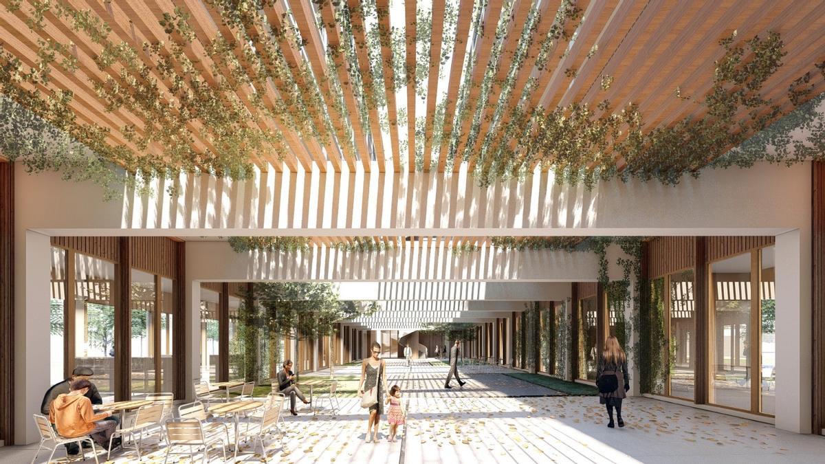 Recreación virtual del futuro complejo hotelero y comercial en el barrio de La Catalana, en Sant Adrià de Besòs.