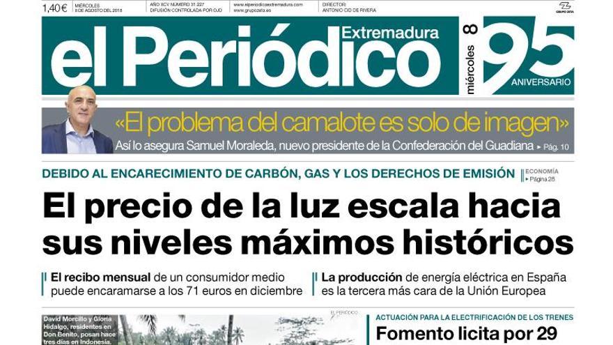 Esta es la portada de EL PERIÓDICO EXTREMADURA correspondiente al día 8 de agosto del 2018