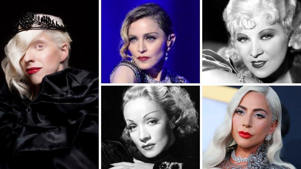 Repóker de ases con &#039;looks&#039; similares: Susana Rodríguez, Madonna, Mae West, Marlene Dietrich y Lady Gaga.