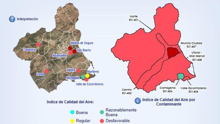 Mapa de las particulas en el aire en la Región