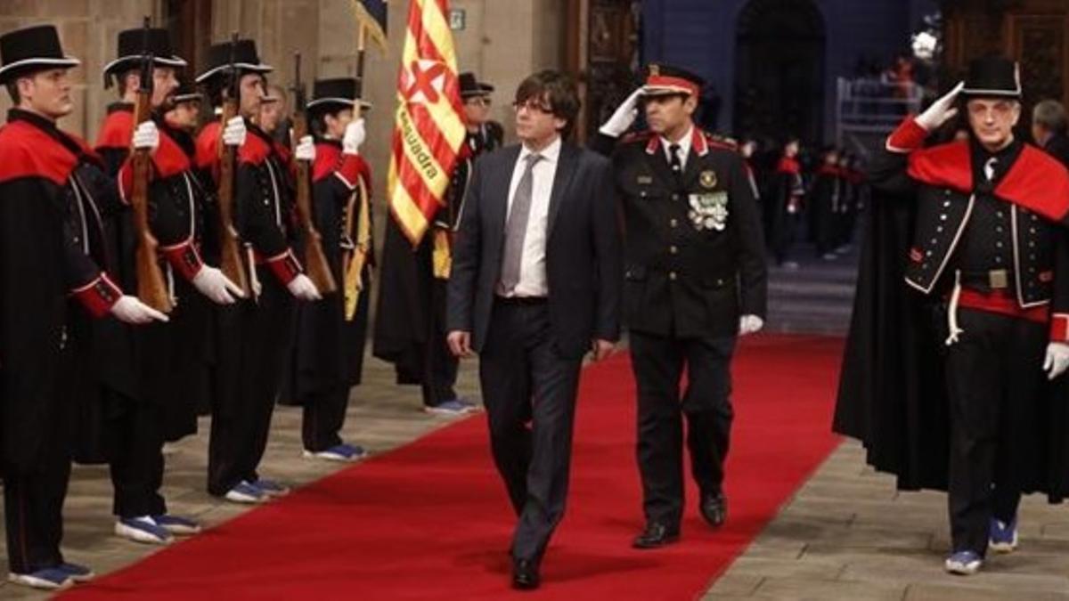 Carles Puigdemont, en el acto de toma de posesión en el Palau de la Generalitat.