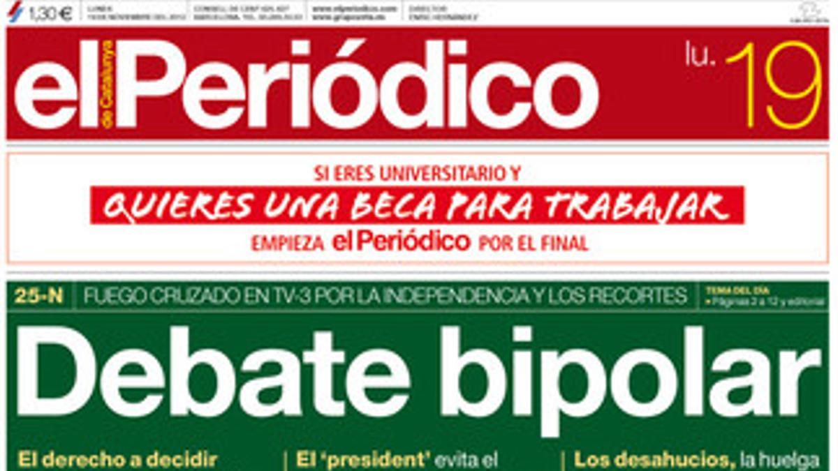 La portada de EL PERIÓDICO DE CATALUNYA.