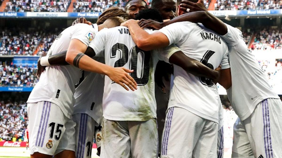 Los jugadores del Real Madrid celebran uno de los goles ante el Mallorca.