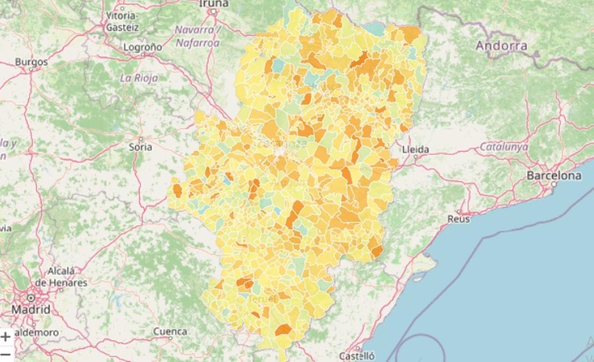 En naranja las zonas donde más cuesta climatizar un hogar.