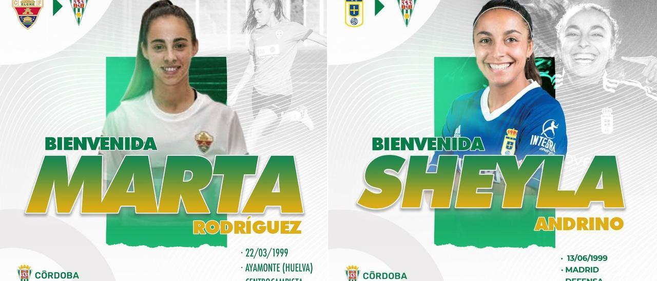 Marta Rodríguez y Sheyla Andrino, los nuevos fichajes del Córdoba Femenino.
