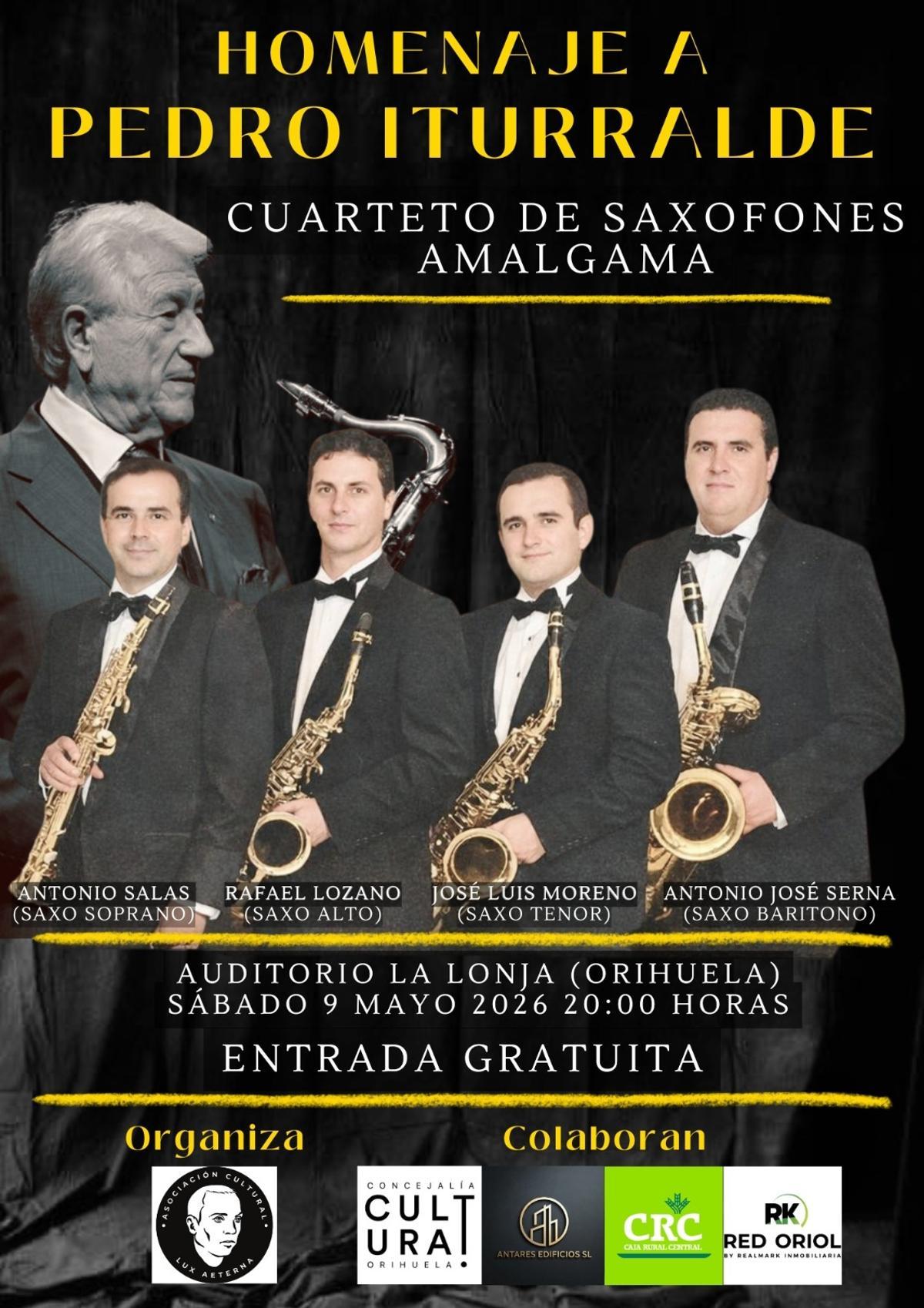 Cartel del concierto del cuarteto Amalgama en homenaje a Pedro Iturralde