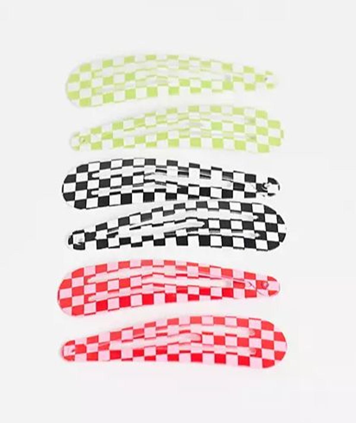 Pack de 3 clips para el pelo multicolores a cuadros dameros Marcy de Monki