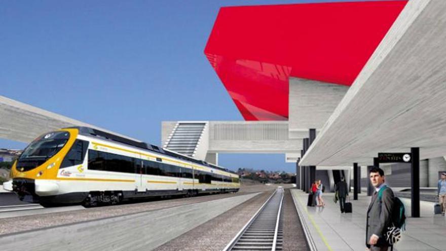 Recreación de la estación de Playa del Inglés con el modelo de tren que se instalará en Gran Canaria.