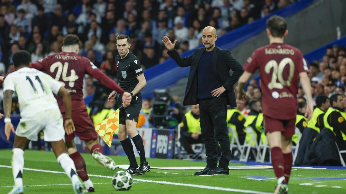 Guardiola, en el último partido entre Real Madrid y Manchester City