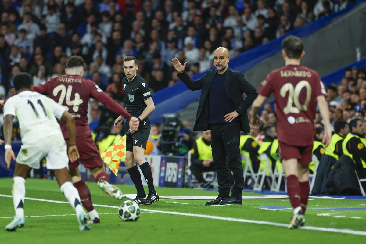 Guardiola, en el último partido entre Real Madrid y Manchester City
