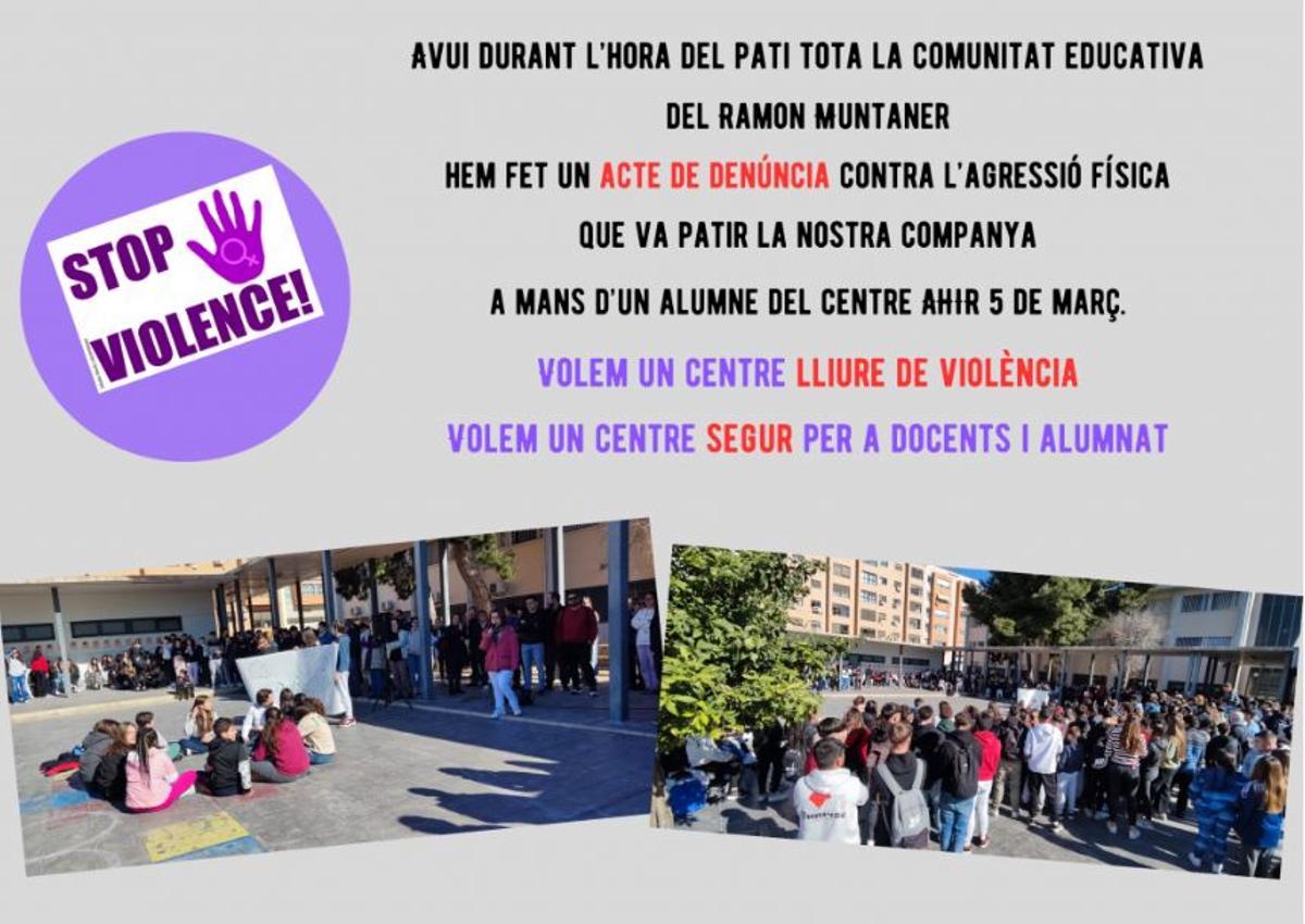 El instituto de Xirivella convoca una protesta en el patio para condenar la agresión.
