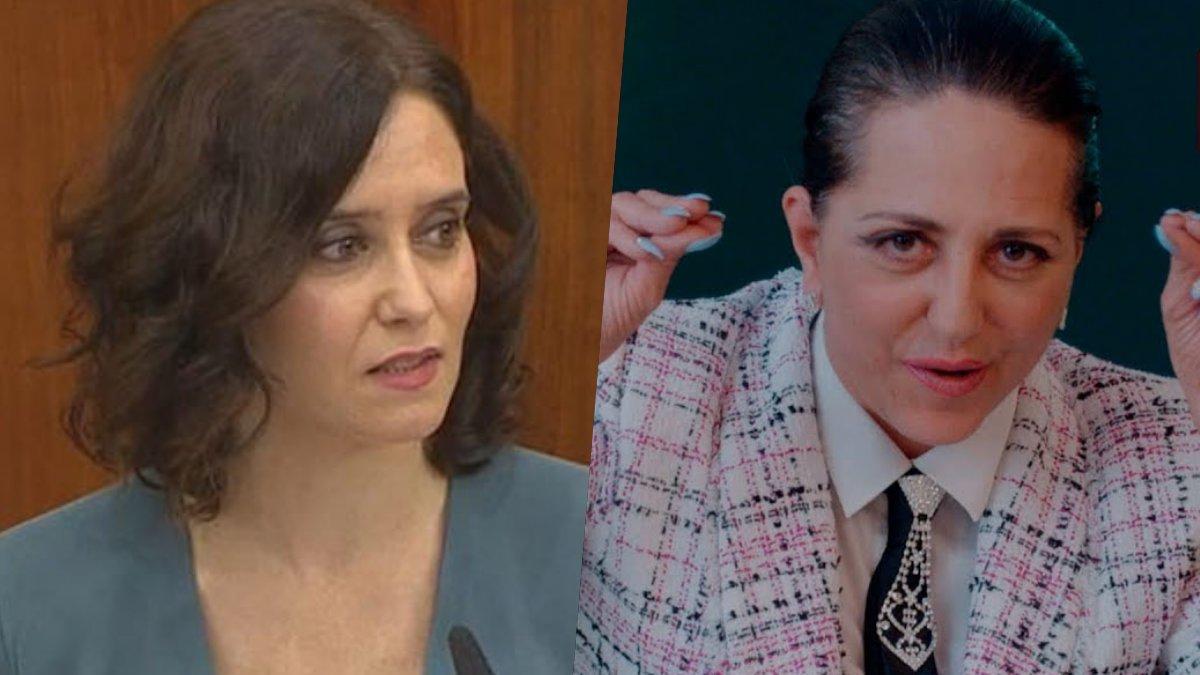 Isabel Díaz Ayuso y Noemí Argüelles (Yolanda Ramos), personaje de 'Paquita Salas'