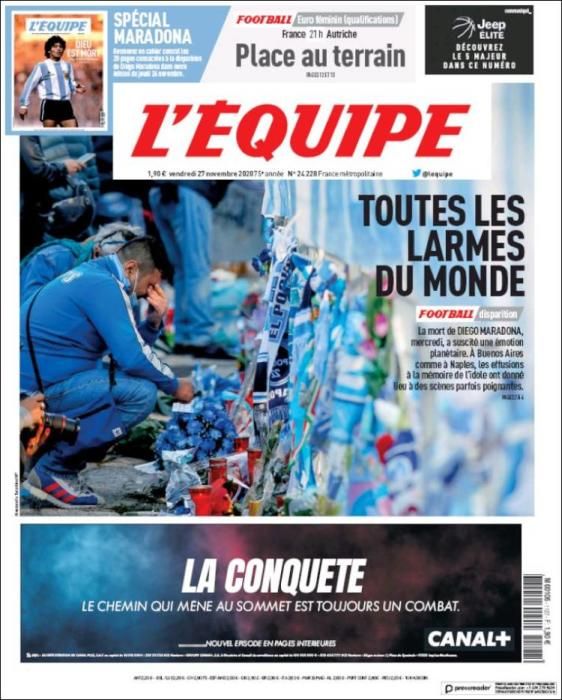 Portada L'ÉQUIPE viernes 27 noviembre 2020