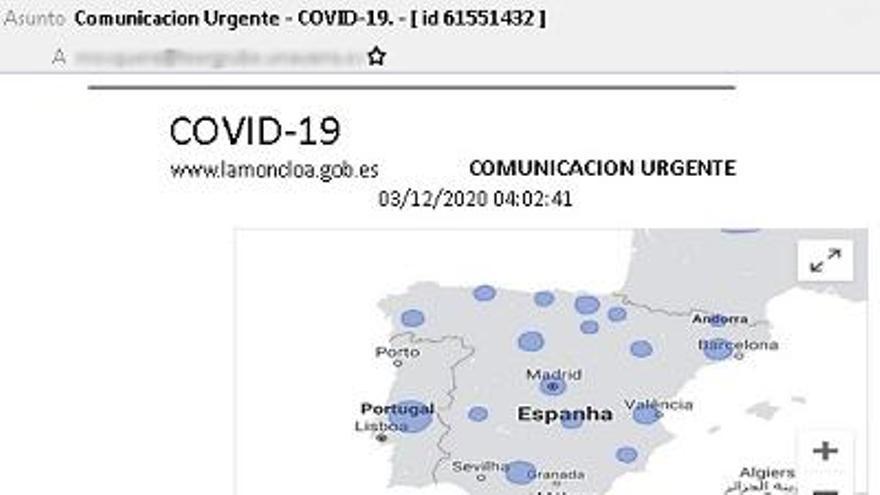 Alerta por una campaña de mails suplantando a Sanidad y avisando de un cierre perimetral