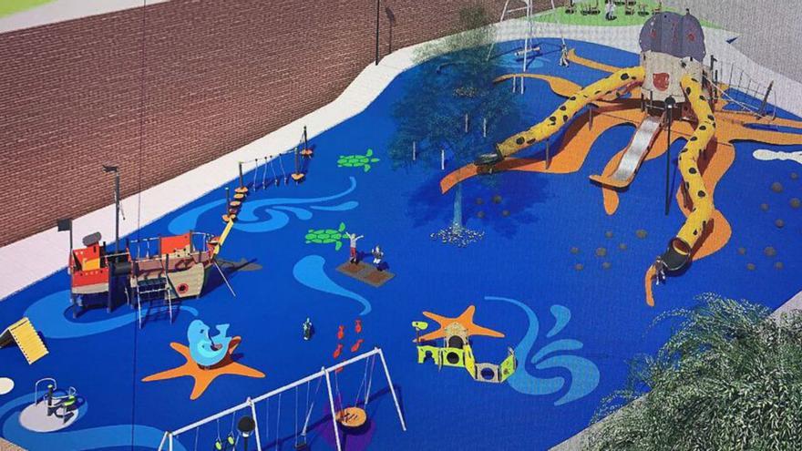 Un gran pulpo de juegos, la principal atracción del nuevo parque infantil de O Carballiño