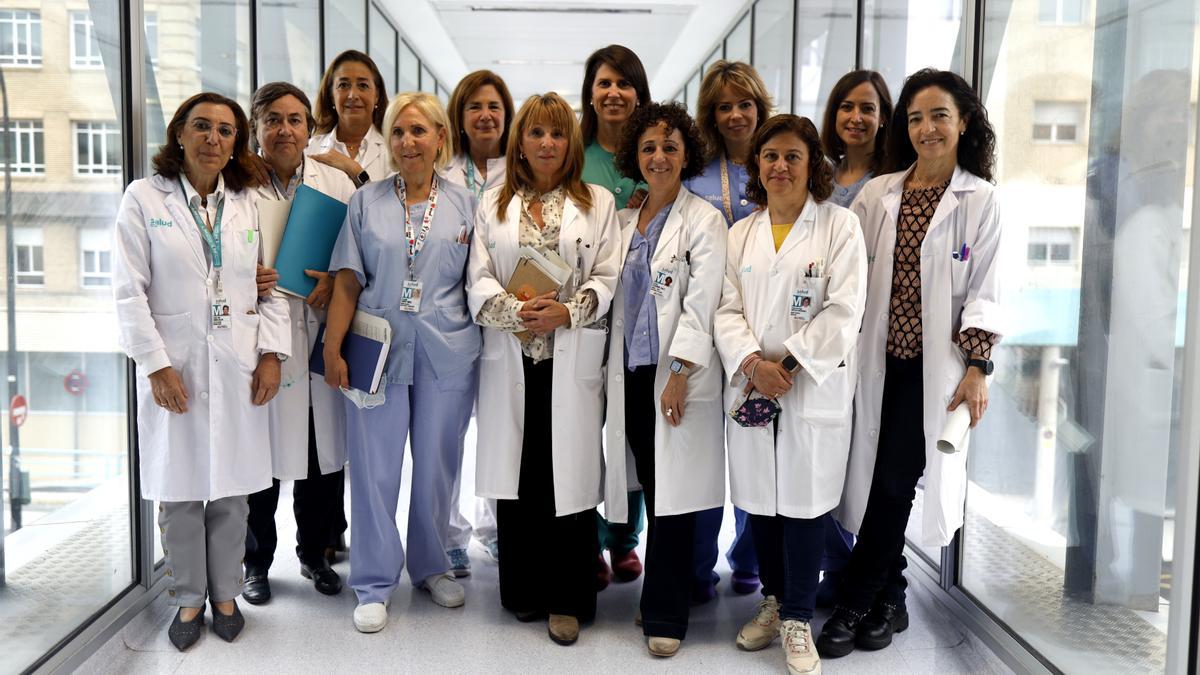 Representantes de las diez unidades que intervienen en el proceso de cáncer de mama en el Servet, con amplia mayoría femenina.