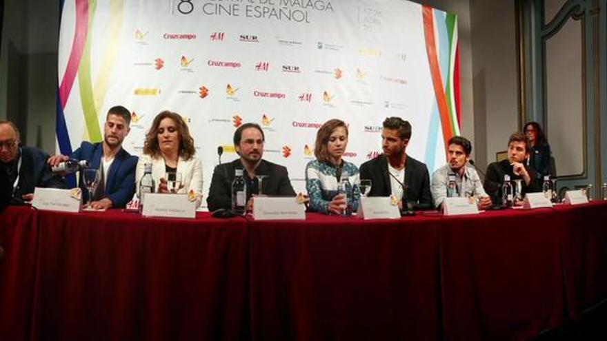 Director y reparto de la película &#039;Asesinos inocientes&#039; en una rueda de prensa en el Festival de Cine de Málaga.