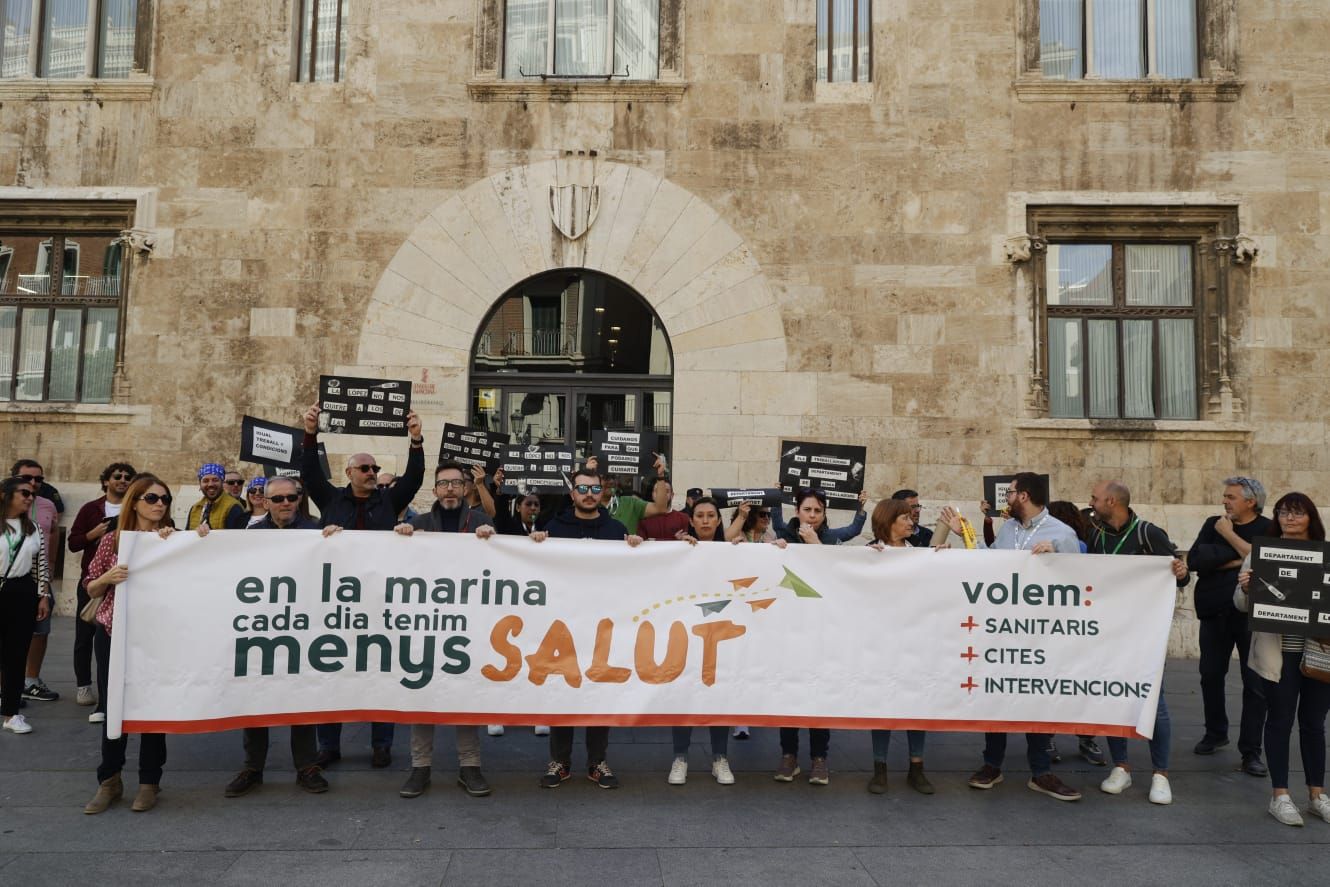 El comité de empresa del área de salud de Dénia se ha concentrado a las puertas del Palau por el "abandono" en el último año de gestión de Ribera Salud antes de la reversión.