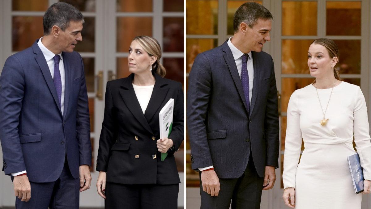 Pedro Sánchez, junto a María Guardiola y Marga Prohens, con quienes se ha reunido hoy en la Moncloa.