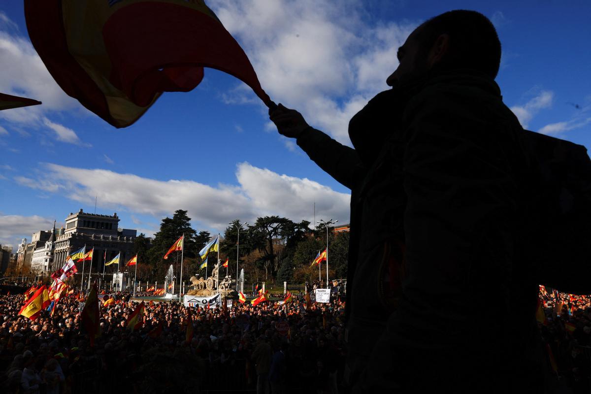 People protest against the government of Spanish Prime Minister Pedro Sanchez in Madrid