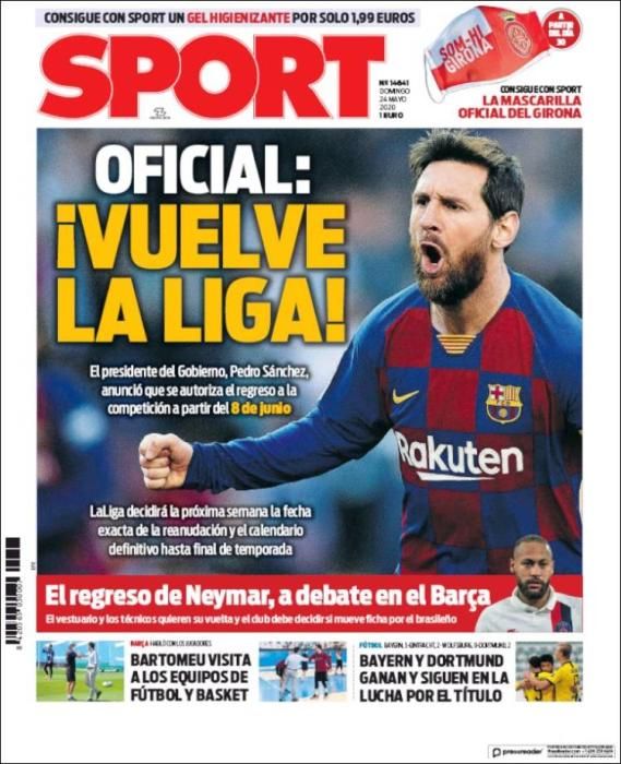 Portada SPORT domingo 24 mayo 2020