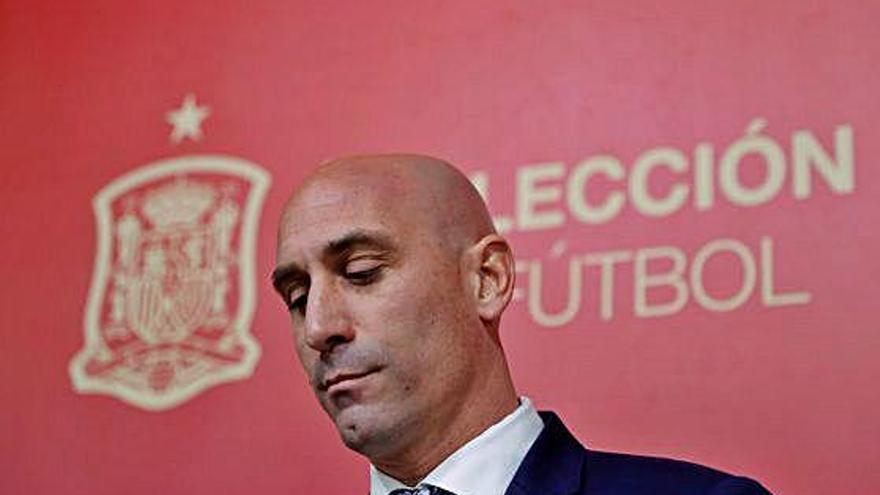 Luis Rubiales, durant la roda de premsa que va protagonitzar ahir.