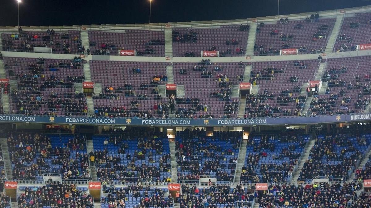 Imagen de la grada del Camp Nou en el partido de Copa ante el Celta del jueves 11 de enero.
