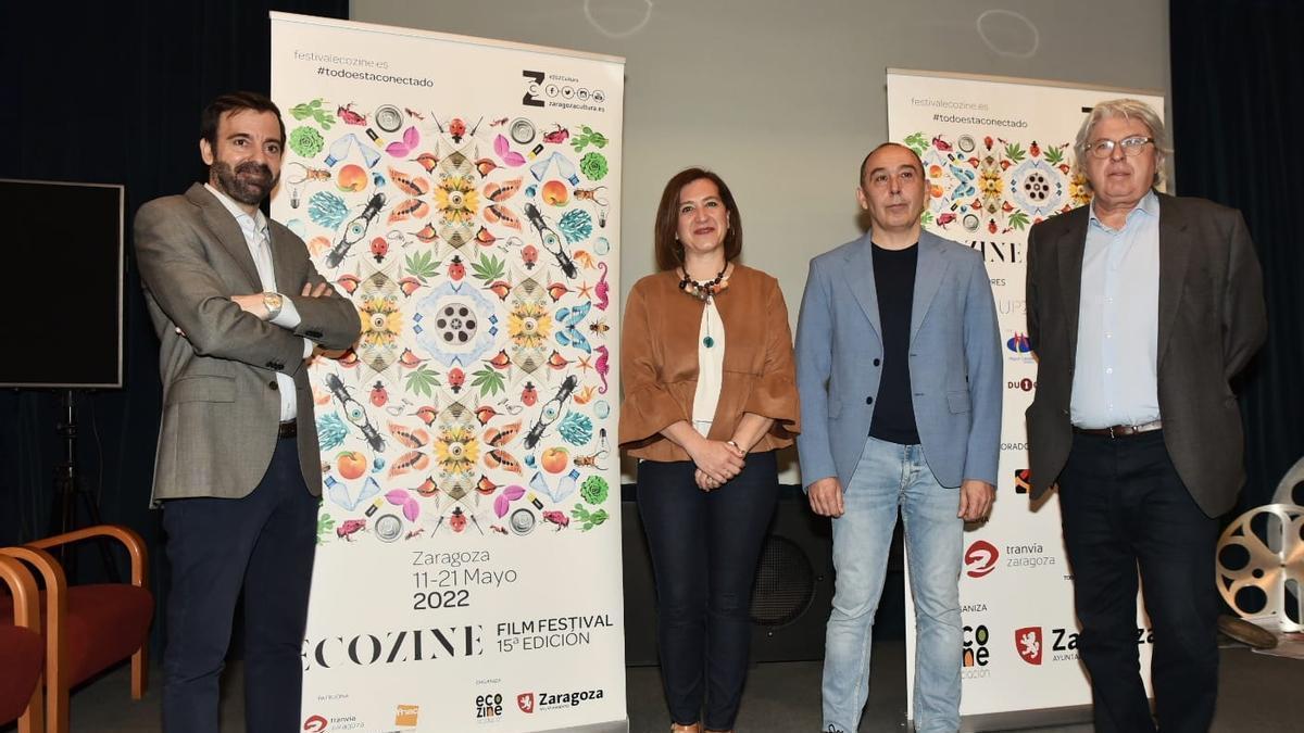 David Lozano, Sara Fernández, Pedro Piñeiro y José María Turmo, en la presentación de Ecozine en la Filmoteca.