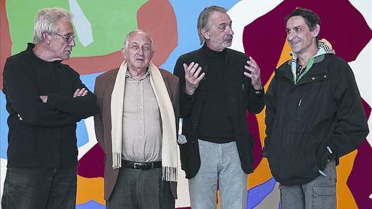 Joan Baixas, Juan Goytisolo, Frederic Amat y Albert Pla, ayer.