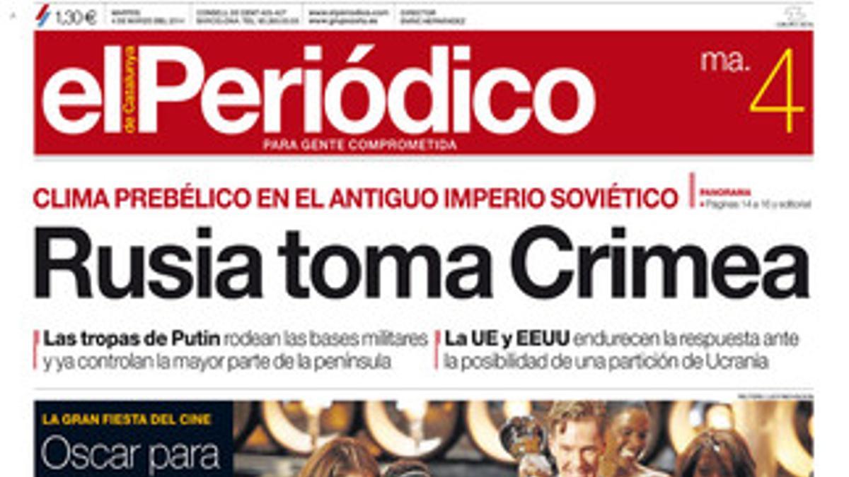 La portada de EL PERIÓDICO (4-3-2014).