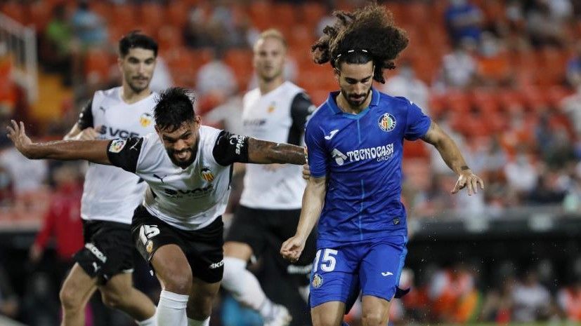 Cucurella, en el partido del Getafe contra el Valencia de la primera jornada.