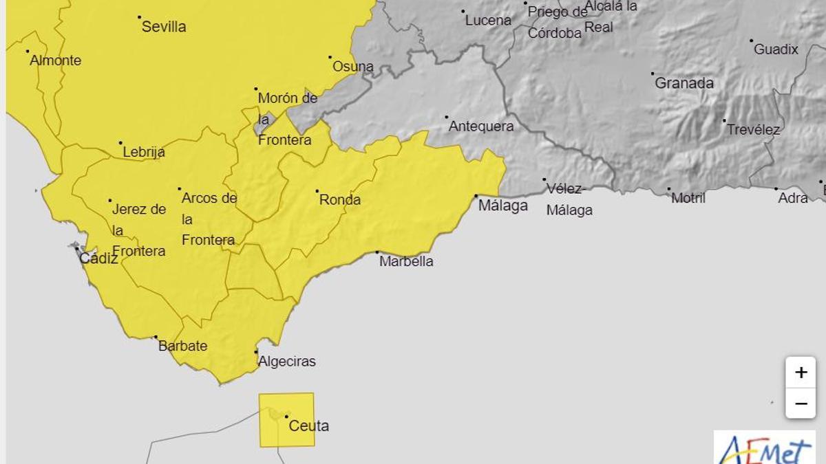 Avisos amarillos de la Aemet en Andalucía