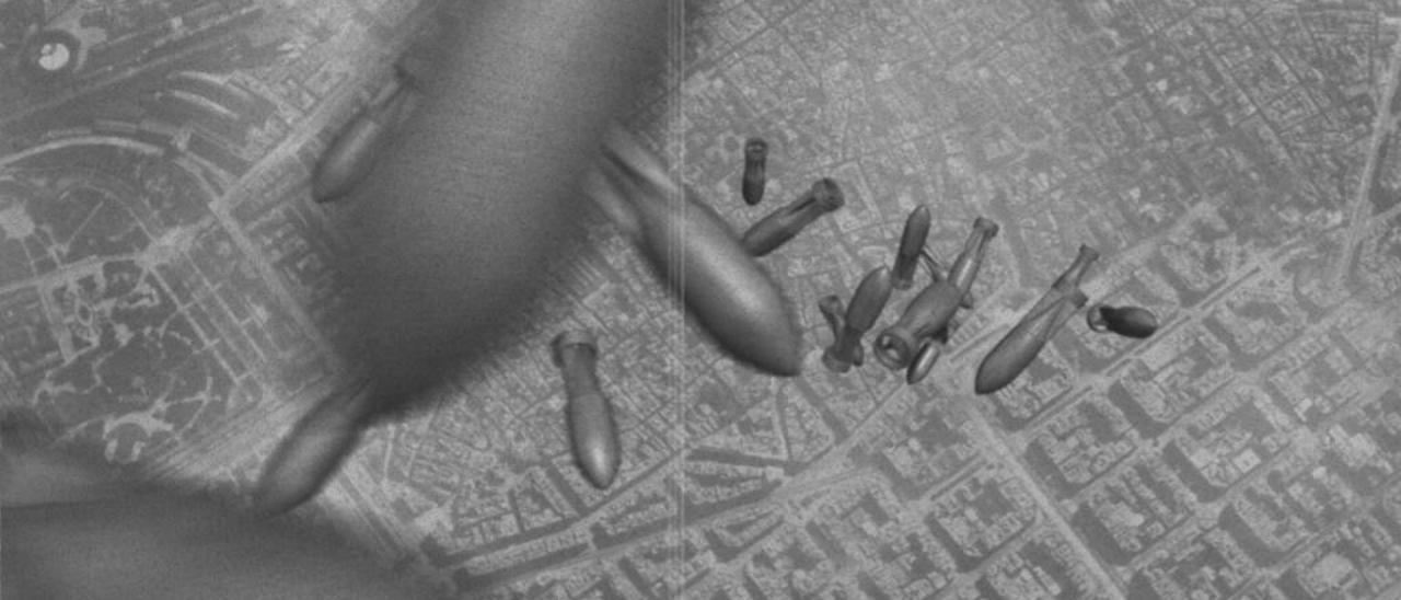Imagen de un bombardeo aéreo sobre Barcelona durante la guerra civil.