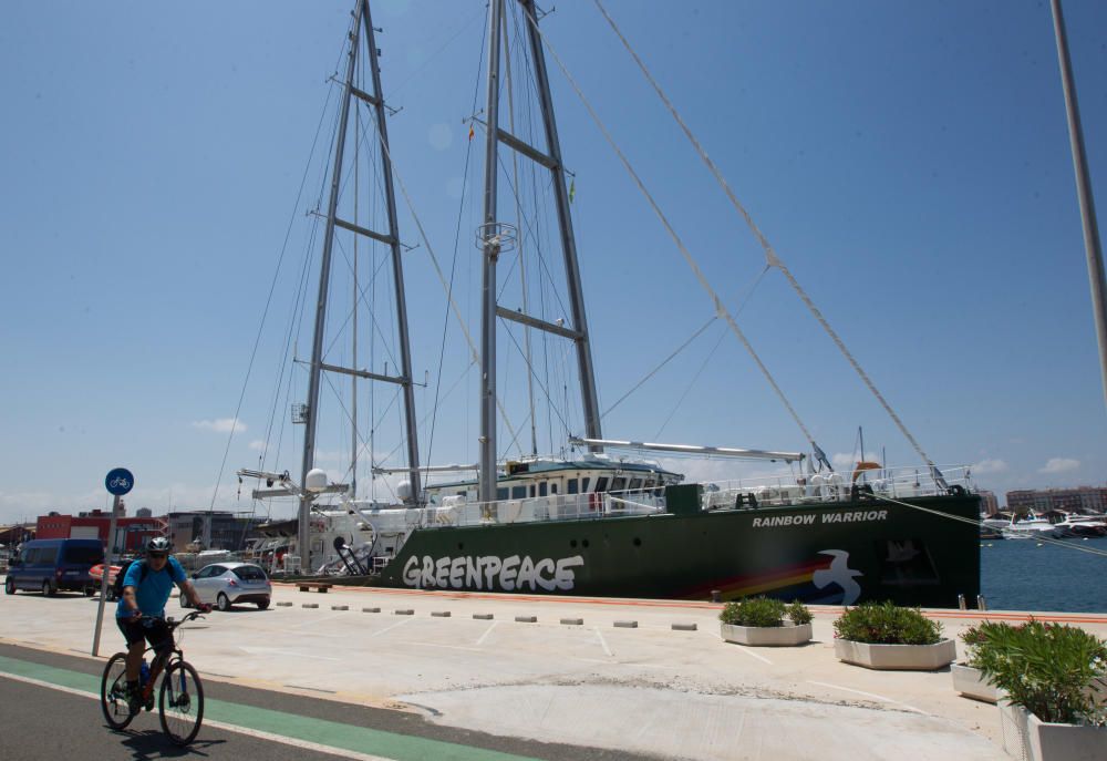 El Rainbow Warrior de Greenpeace atracado en el puerto de València.