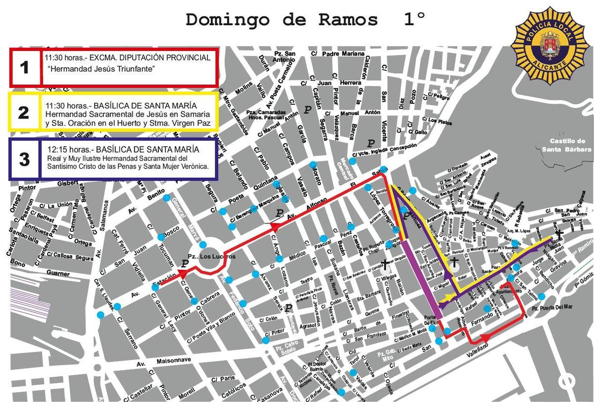 Recorrido Procesiones Domingo de Ramos en Alicante