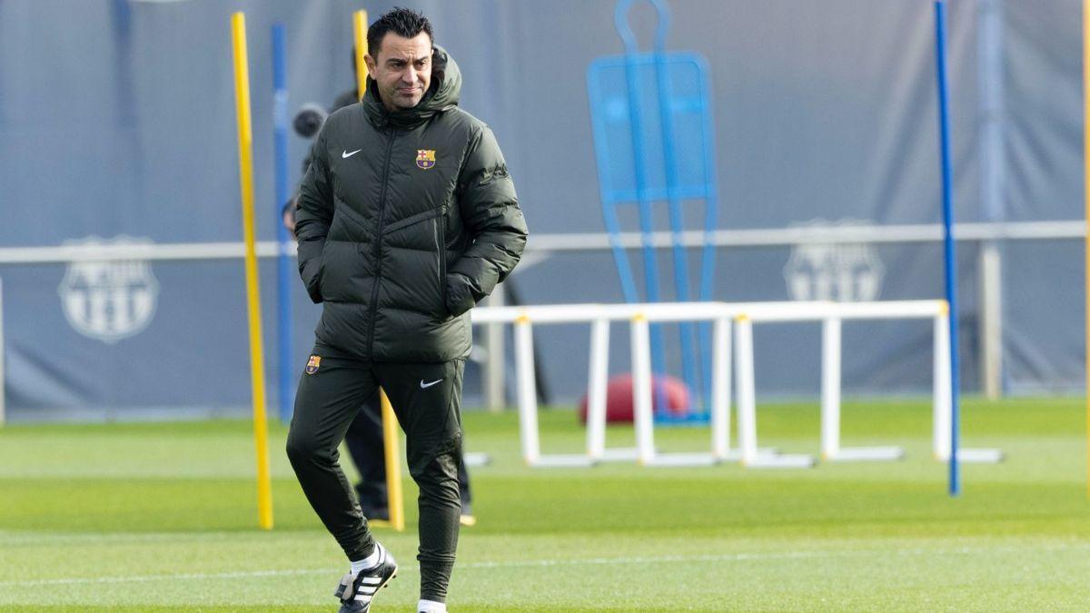 Xavi, en el entrenamiento de esta mañana