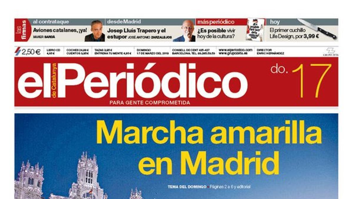 La portada de EL PERIÓDICO del 17 de marzo del 2019