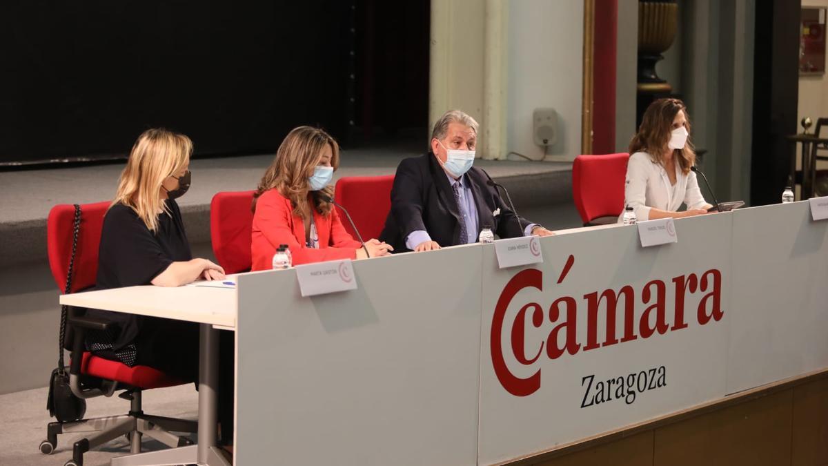 Marta Gastón, Xiana Margarida Méndez, Manuel Teruel y Marta Blanco durante el transcurso de la jornada en la Cámara