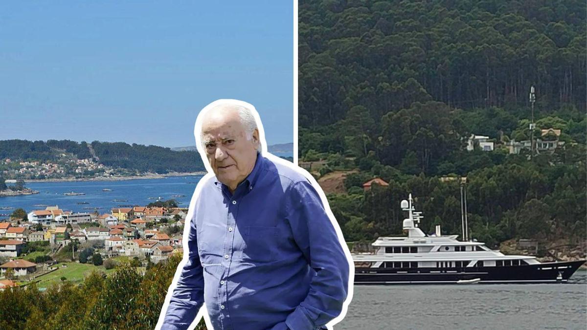 A la izquierda, Aldán, y a la derecha, el megayate de Amancio Ortega