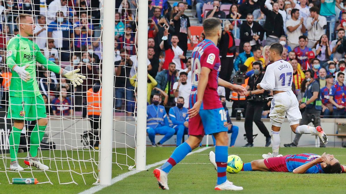 Lucas Vázquez celebra el 0-2, la sentència en l’afegit