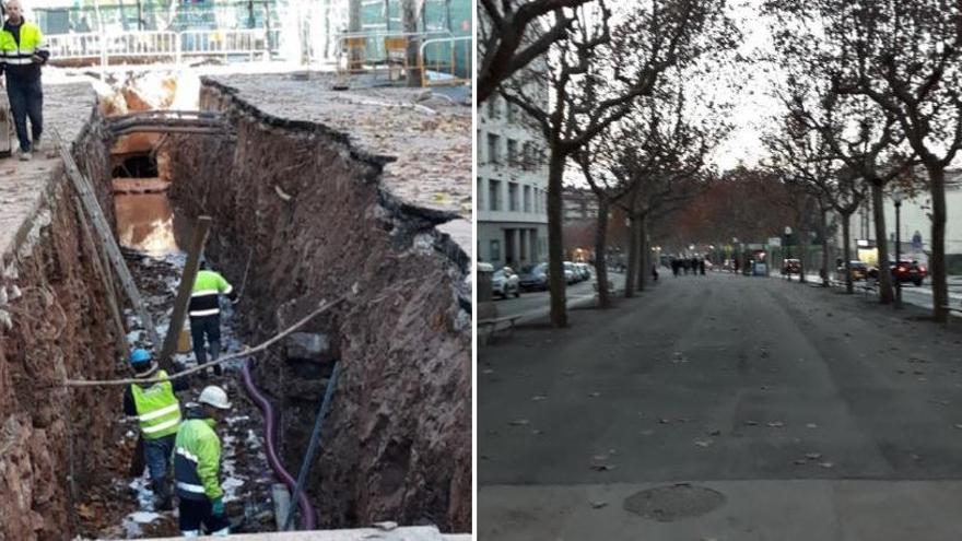 A l&#039;esquerra, el passeig foradat; a la dreta, tapat.