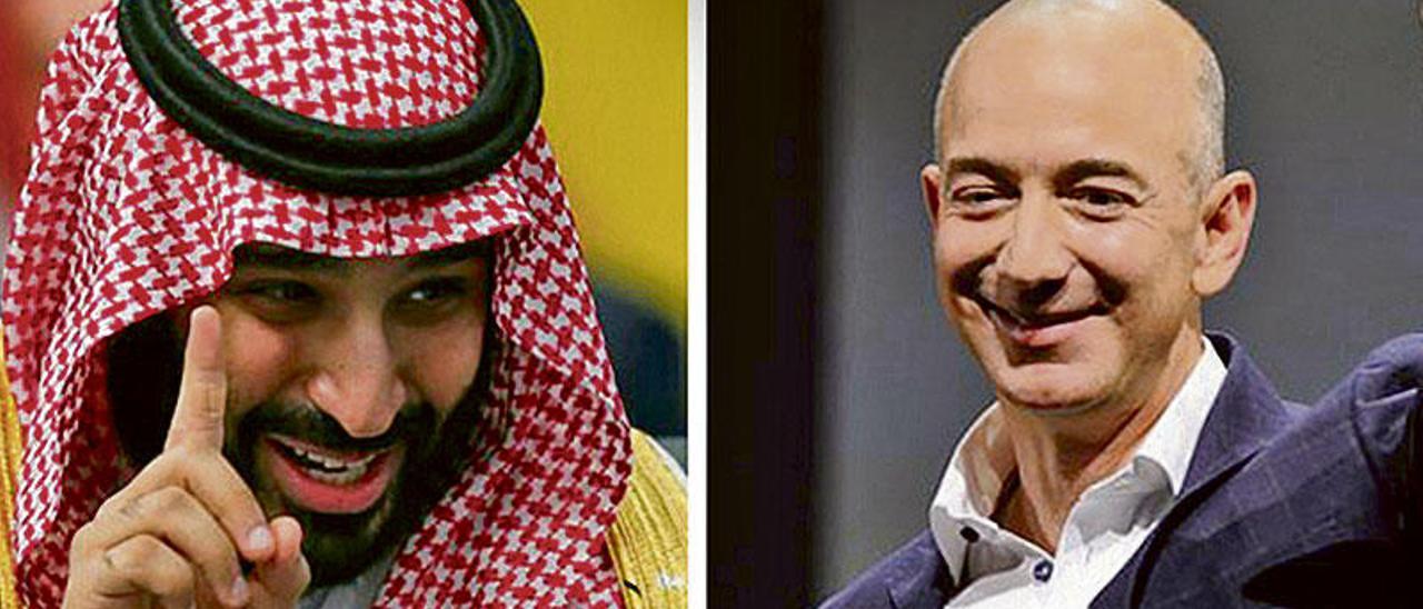 A la izquierda, el príncipe Mohammed bin Salman; a la derecha, el dueño de Amazon, Jeff Bezos. // Efe